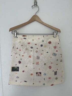 NWOT Eckhaus Latta Cream Baroque Skirt With Multicolor Doodles Made in USA M